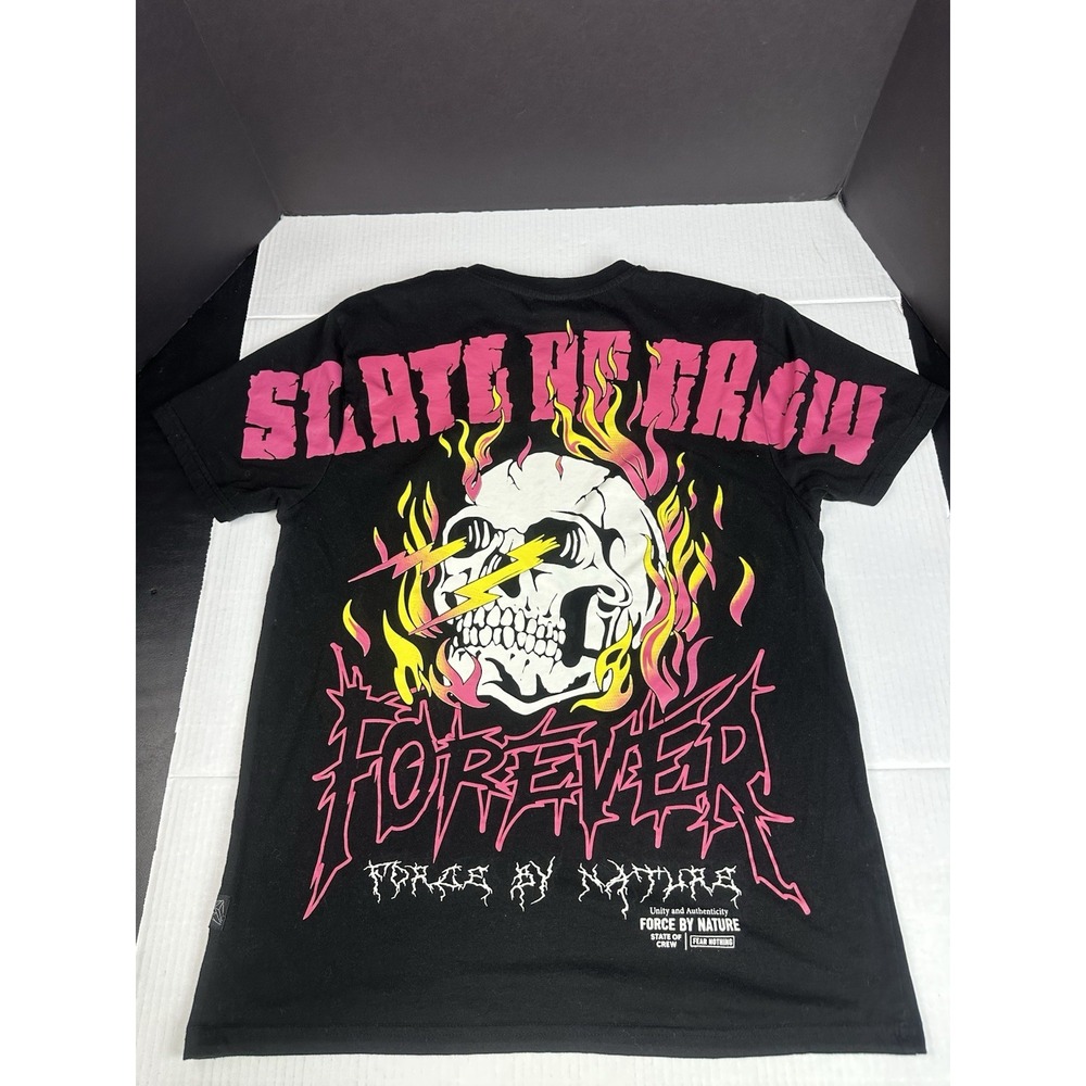 State of Nature Men's Black Skull Graphic Print Crew Neck T-Shirt Short Sleeve L